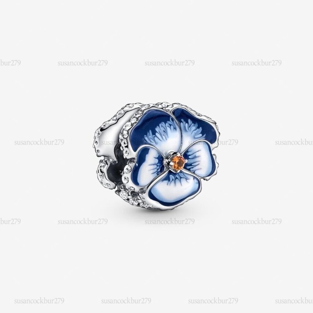 Pandora Blue Pansy Flower Charm|Pendant